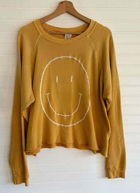 I Stole My Boyfriend's Shirt Smiley Face Embroidered Cropped Sweatshirt One Size